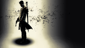 Картинка видео+игры devil+may+cry+4 парень пистолеты меч оружие воин силуэт частицы