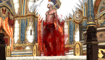 Картинка видео+игры devil+may+cry+4 ангел серые волосы кулон красный дым дворец крылья парень