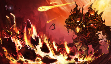 Картинка фэнтези демоны сражение демон воины цепи огонь