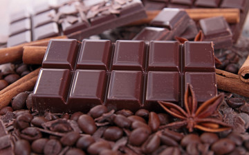 Картинка еда конфеты +шоколад +сладости палочки пряности зерна кофе дольки шоколад плитки сладости корица анис