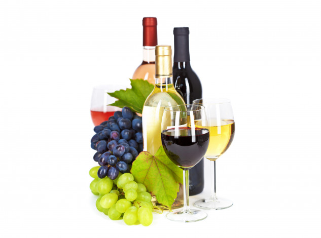 Обои картинки фото еда, напитки,  вино, виноград, бокалы, бутылки, вино