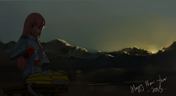 Картинка аниме vocaloid горы девушка рассвет lordless megurine luka