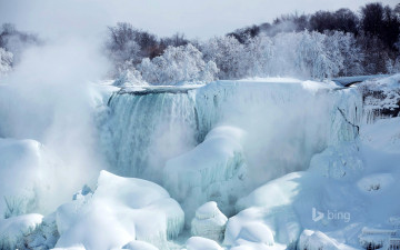 Картинка природа водопады американский водопад река ниагара онтарио канада снег лед деревья