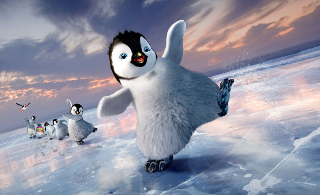 Обои картинки фото мультфильмы, happy feet two, пингвины, лед, прогулка