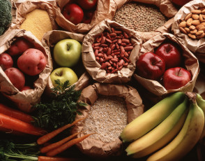 обоя еда, разное, овощи, фрукты, орехи, зелень, морковь, яблоки, укроп, бананы, картофель