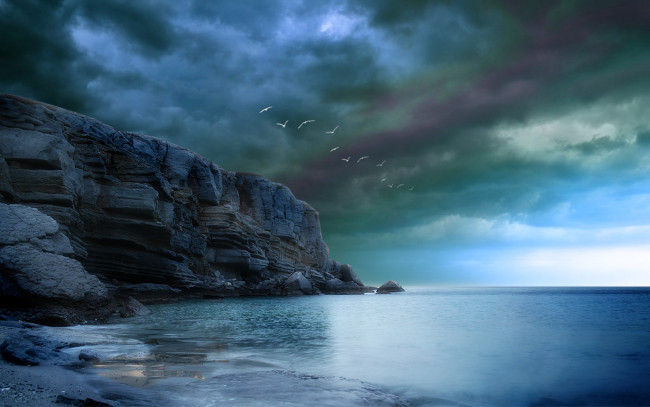 Обои картинки фото dark, storms, природа, стихия, перед, штормом, скалы, океан