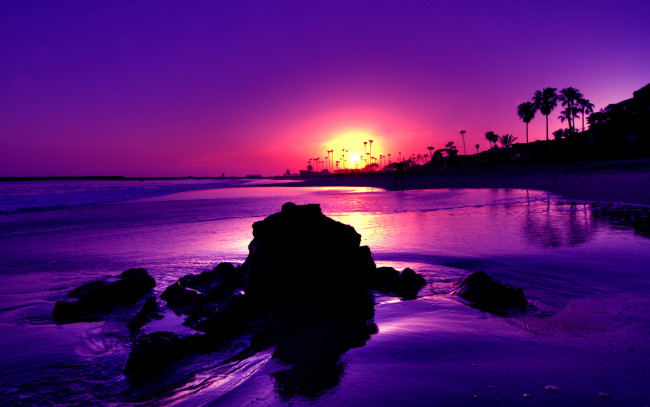 Обои картинки фото purple, sunset, природа, восходы, закаты, вода, закат