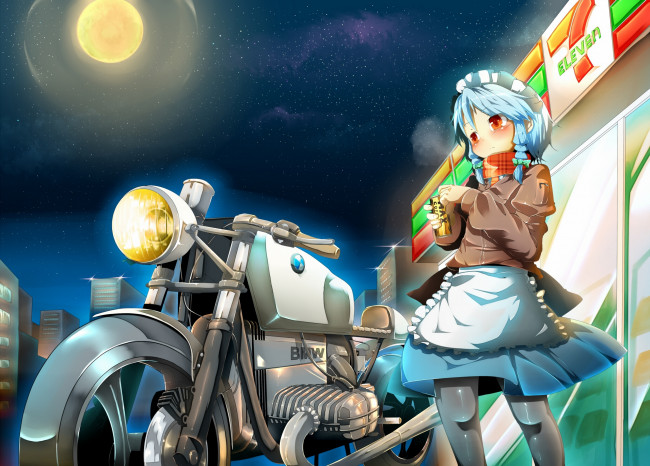 Обои картинки фото touhou, аниме, sakuya, izayoi, bmw, мотоцикл