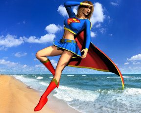 Картинка 3д+графика fantasy+ фантазия полет супермен девушка