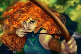 Картинка рисованное кино лук стрела локоны девушка рыжая волосы
