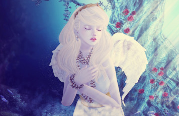 Картинка 3д+графика ангел+ angel девушка цветы фон