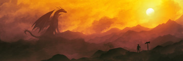 Картинка фэнтези драконы человек дракон горы
