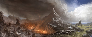 Картинка рисованное природа пожар гора пейзаж zack moores огонь