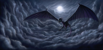 Картинка фэнтези драконы дракон облака ночь небо полёт крылья