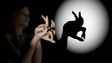 Картинка 3д+графика люди+ people тень взгляд девушка руки фон свет фигурка