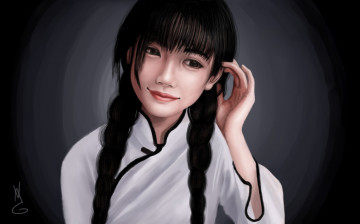 Картинка рисованное люди косы лицо азиатка девушка