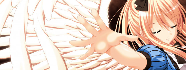 Обои картинки фото аниме, gensou no idea, рука, бант, крылья, ангел, девушка, kujou, mitsuki, makita, maki