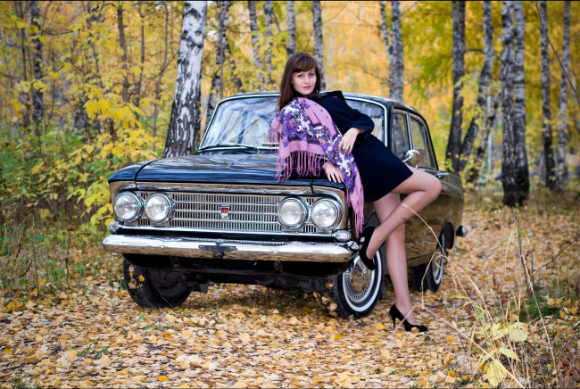 Обои картинки фото москвич- 412, автомобили, -авто с девушками, москвич-412, девушка, лес