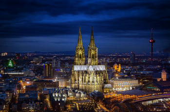 Картинка города кельн+ германия освещение вечер собор