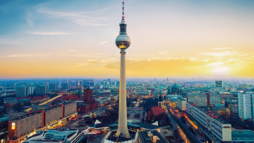 Картинка города берлин+ германия башня панорама огни дома столица