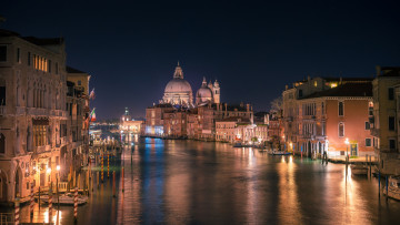 обоя города, венеция , италия, канал, ночь