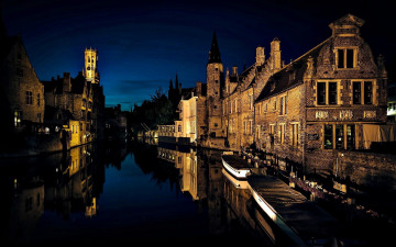 Картинка города брюгге+ бельгия канал ночь