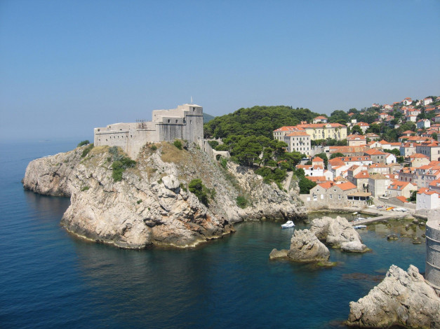 Обои картинки фото города, дубровник , хорватия, залив, крепость