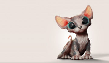Картинка 3д+графика животные+ animals сфинкс малыш котёнок арт sphynx kitten marcos nicacio