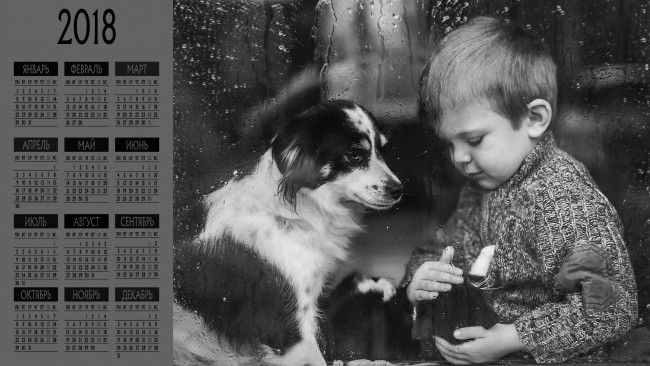 Обои картинки фото календари, дети, собака, мальчик