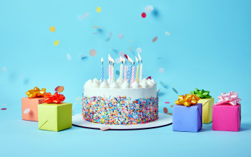 Картинка праздничные день+рождения торт свечи подарки