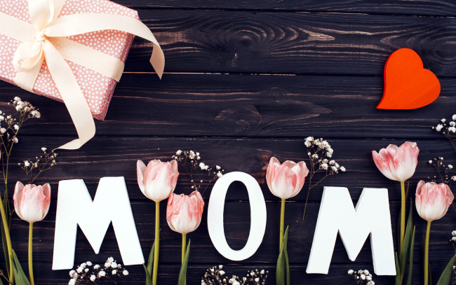 Обои картинки фото праздничные, день матери, тюльпаны, подарок