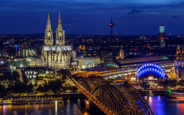 Картинка города кельн+ германия собор мост ночь огни