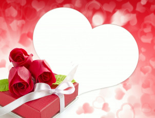 обоя праздничные, день святого валентина,  сердечки,  любовь, сердечко, розы, коробка, подарок
