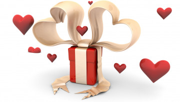 обоя 3д графика, романтика , romantics, коробка, подарок, лента, сердечки