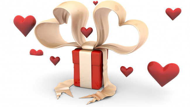Обои картинки фото 3д графика, романтика , romantics, коробка, подарок, лента, сердечки