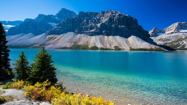 Обои картинки фото bow lake, banff np, alberta, природа, реки, озера, bow, lake, banff, np