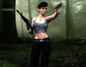 Картинка 3д графика people люди оружие девушка лес
