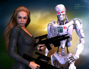 Картинка 3д графика people люди оружие робот девушка