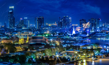 обоя таиланд  бангкок, города, бангкок , таиланд, дома, огни, ночь, небоскребы, бангкок