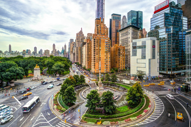 Обои картинки фото columbus circle,  manhattan,  new york city, города, нью-йорк , сша, колонна, памятник, здания, нью-йорк, манхэттен, площадь, колумба, new, york, city, manhattan, columbus, circle, транспорт