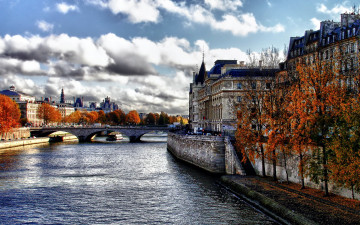 Картинка города париж+ франция мост река осень