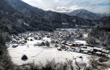 обоя shirakawa village, города, - пейзажи, панорама, зима, снег, Япония