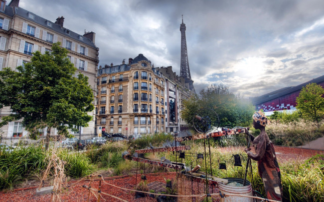 Обои картинки фото города, париж , франция, здания, дворик, башня