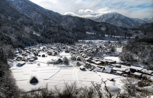 Обои картинки фото shirakawa village, города, - пейзажи, панорама, зима, снег, Япония