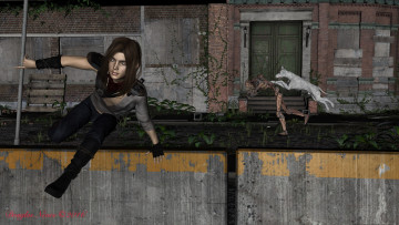 Картинка 3д+графика фантазия+ fantasy фон взгляд девушка собака зомби