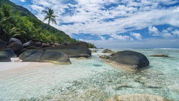 Картинка природа побережье остров камни море сейшельские острова берег