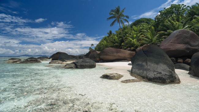 Обои картинки фото природа, побережье, море, берег, остров, сейшельские, острова, камни
