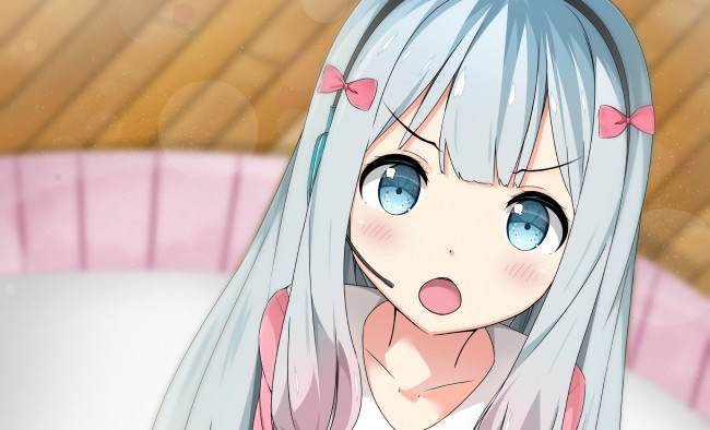 Обои картинки фото аниме, eromanga-sensei, девушка, фон, взгляд