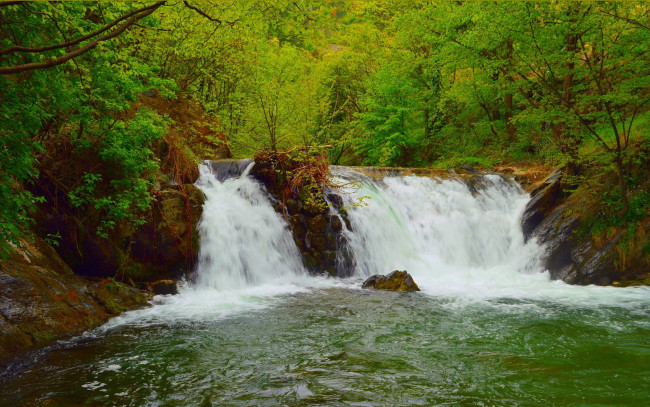 Обои картинки фото природа, водопады, лес, водопад