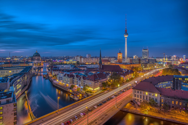 Обои картинки фото berlin, города, берлин , германия, огни, ночь